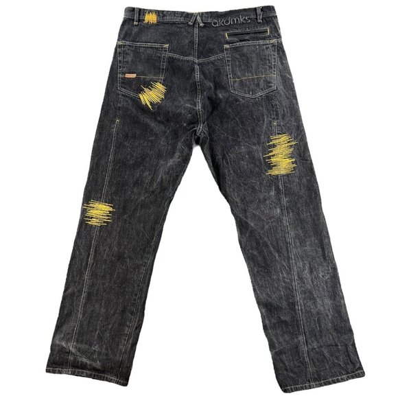 Akademiks Jeans Baggy Denim Men 40 x 35 Vintage Y2K Rap Hip Hop Black Gray Gold - Picture 2 of 16